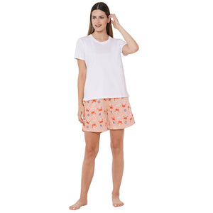 Crab White Round Neck T-shirt Shorts Set