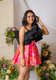 Candy Printede Skirt With Black Layer Top