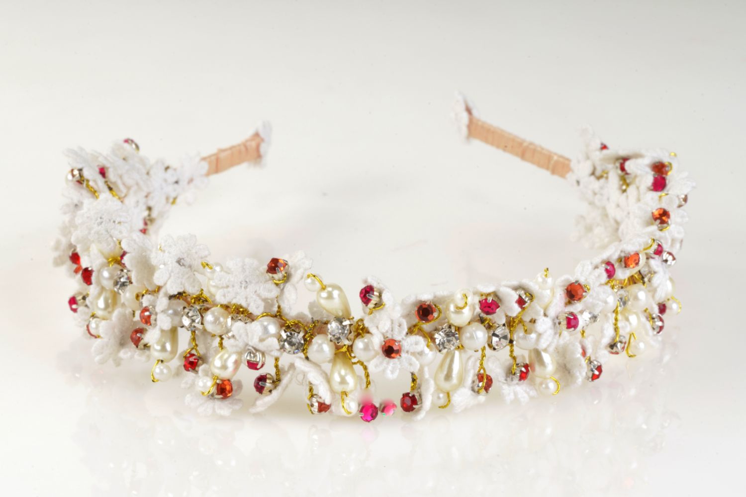 White And Red Lace Crystal Headband