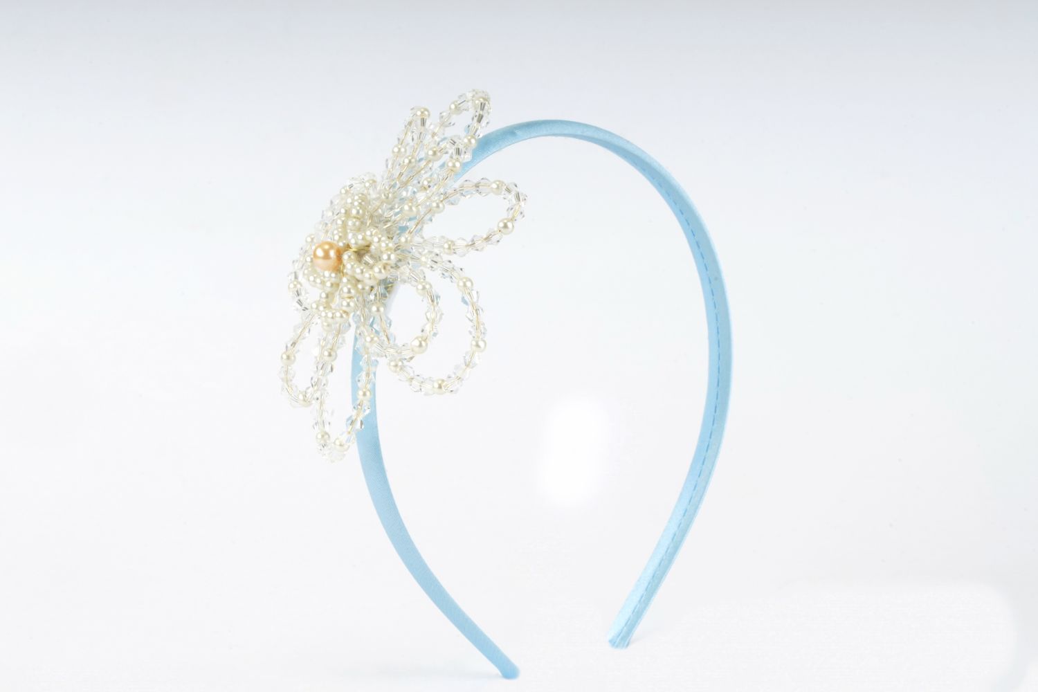 Blue Floral Beaded Hairband With Pearls  Blue OffWhite