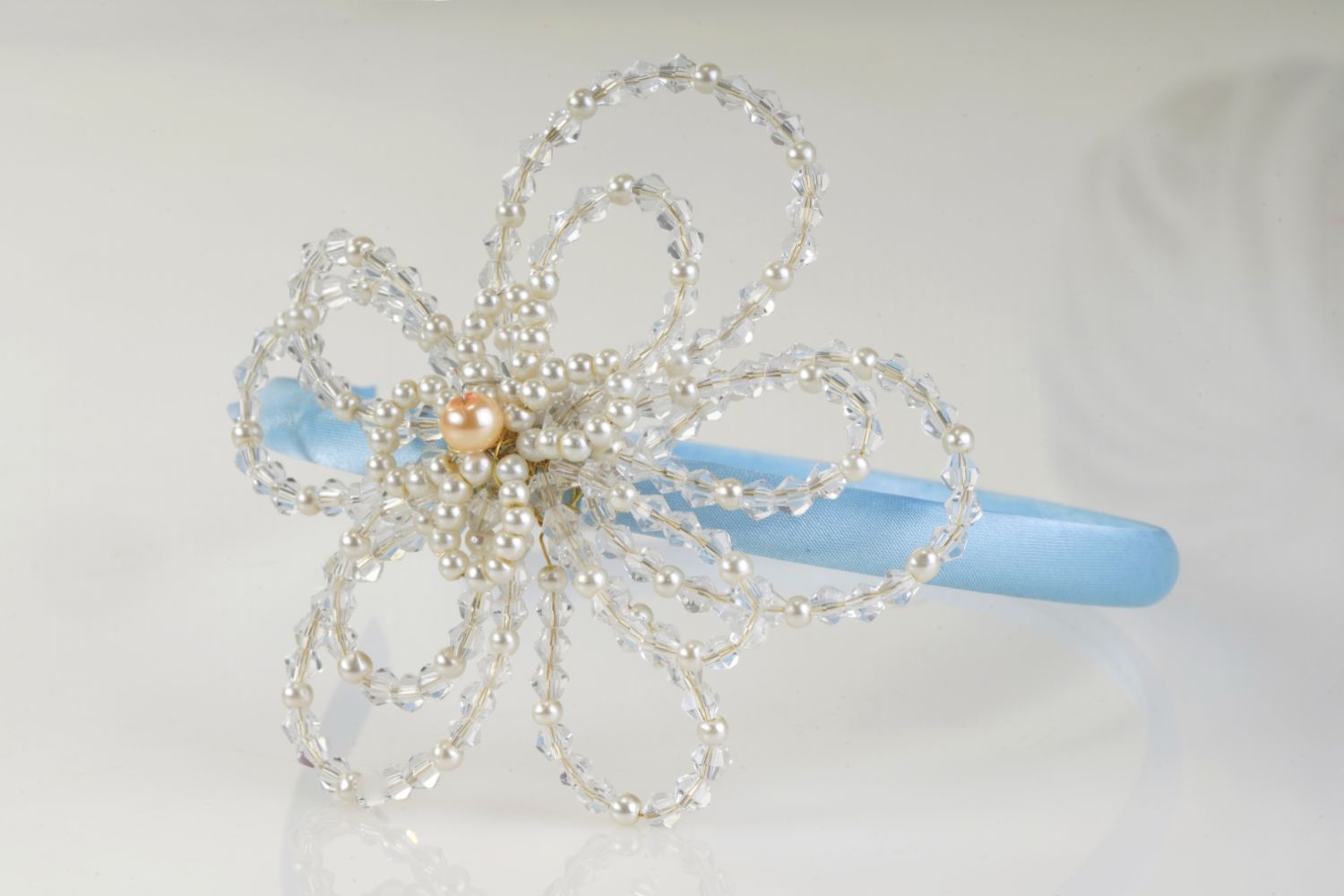 Blue Floral Beaded Hairband With Pearls  Blue OffWhite