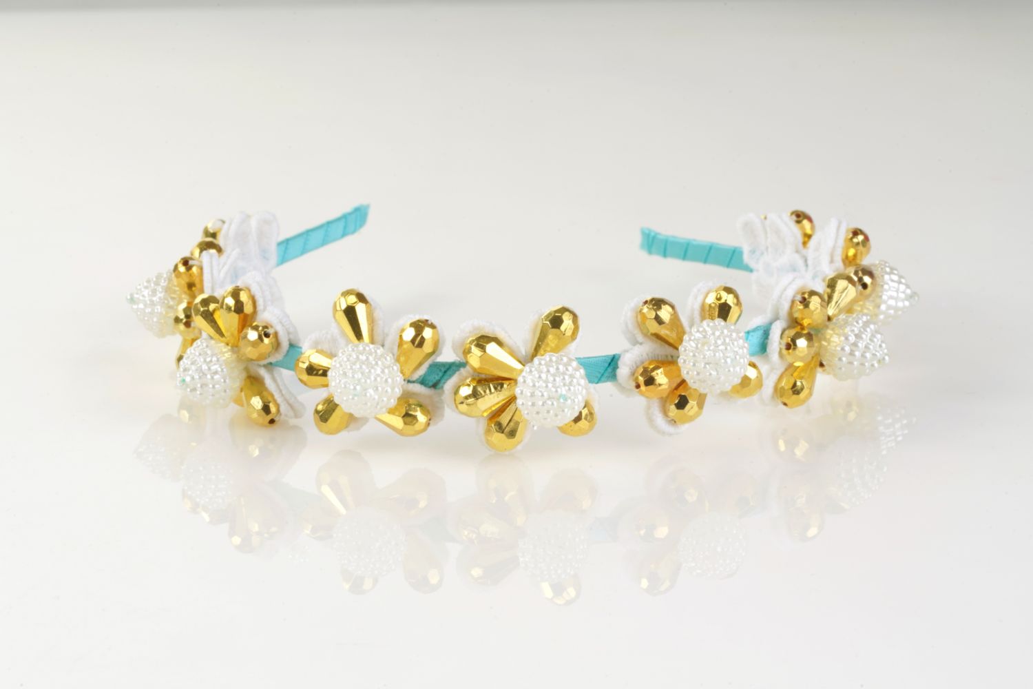 Summer Bloom Crystals Headband  White And Gold