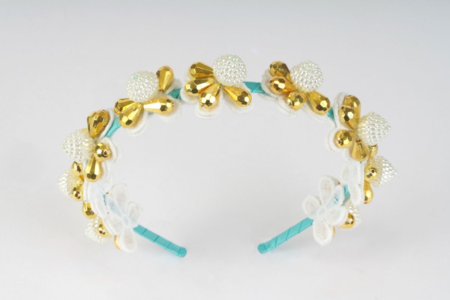 Summer Bloom Crystals Headband  White And Gold