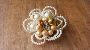 Pearl Flower Comb Clip Golden White