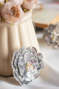 Sequins And Pearls Shimmering Blossom Hair Clip Silver