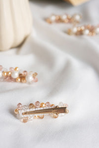 Pair Of Amber In Pearl Hairclips White And Golden