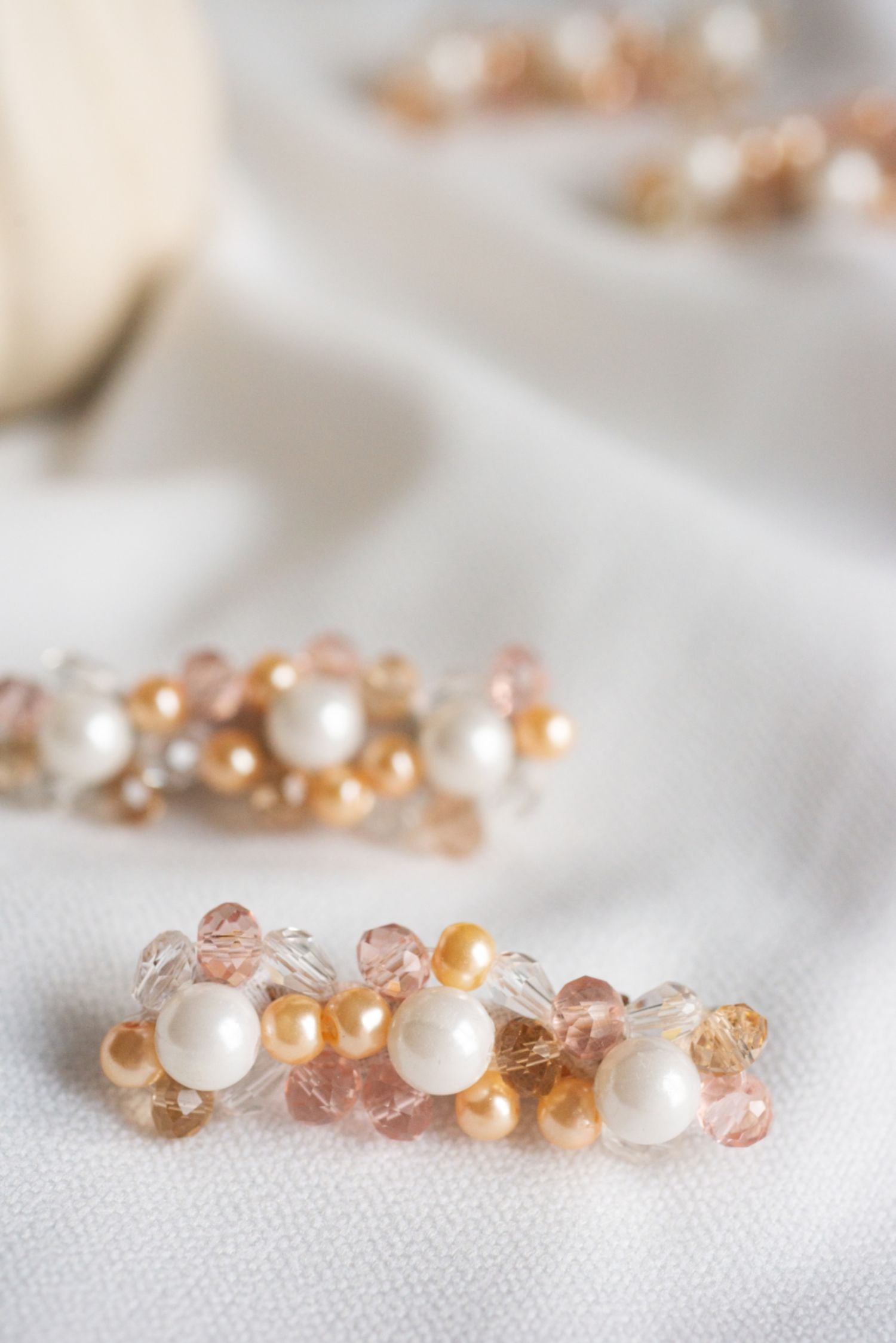 Pair Of Amber In Pearl Hairclips White And Golden