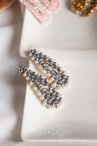 Pair Of White Gravel Gem Hair Clips Silver