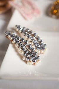 Pair Of White Gravel Gem Hair Clips Silver