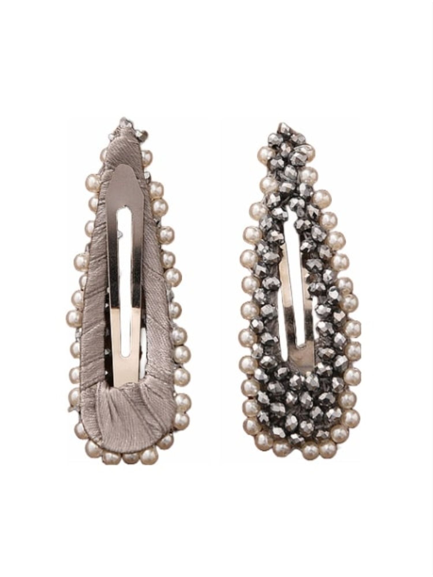 Pair Of White Gravel Gem Hair Clips Silver