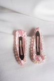 Pair Of White Gravel Gem Hair Clips Pink