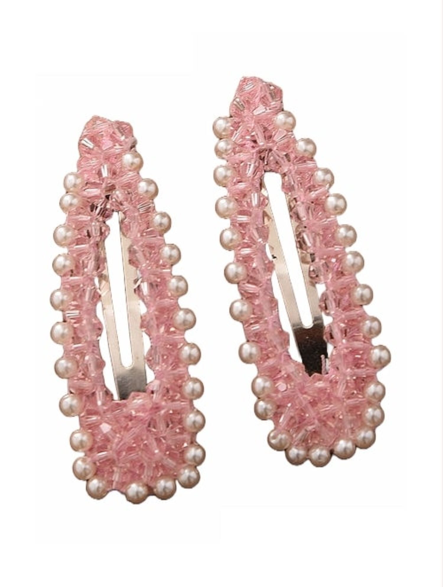 Pair Of White Gravel Gem Hair Clips Pink