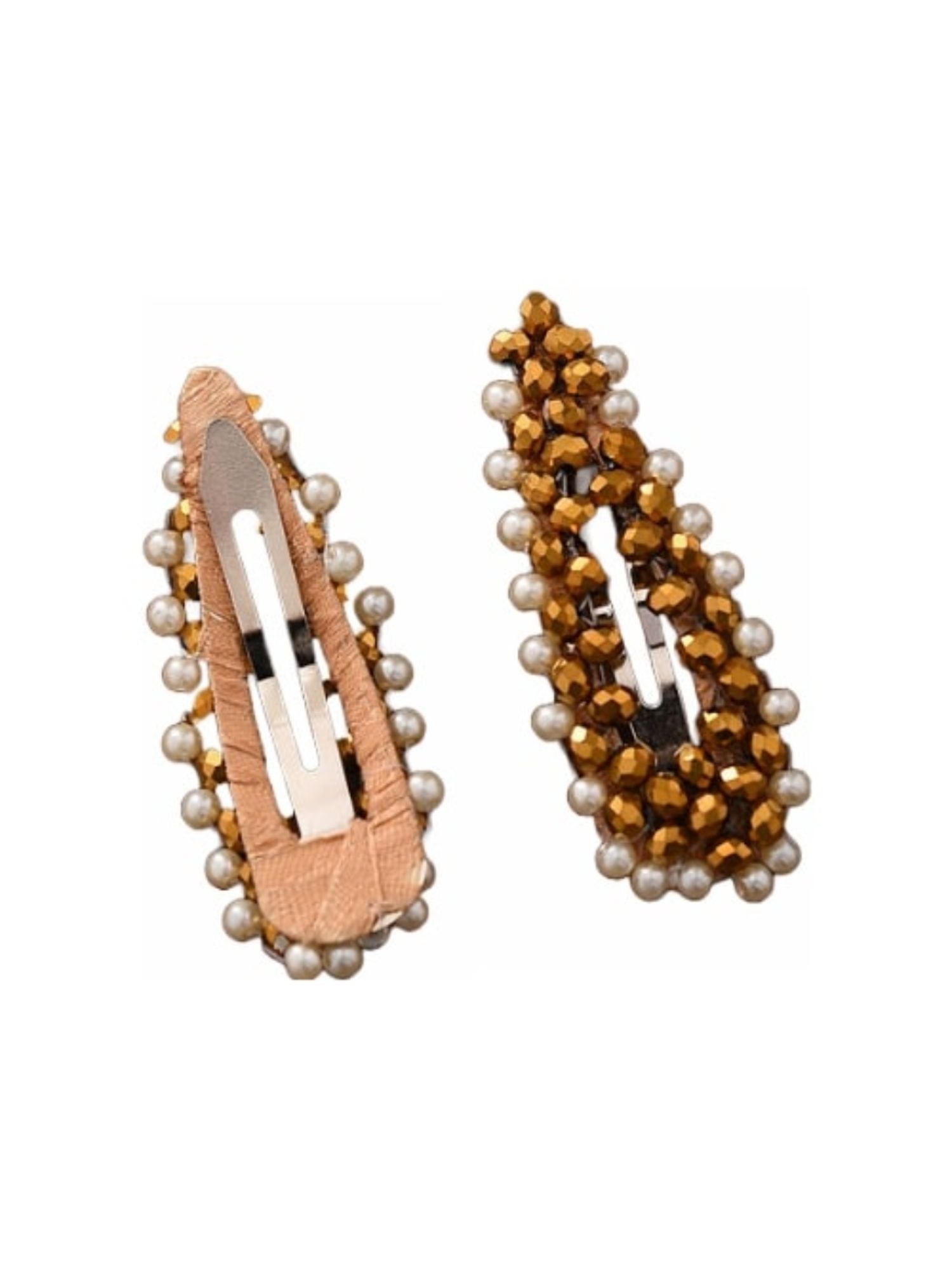 Pair Of White Gravel Gem Hair Clips Gold