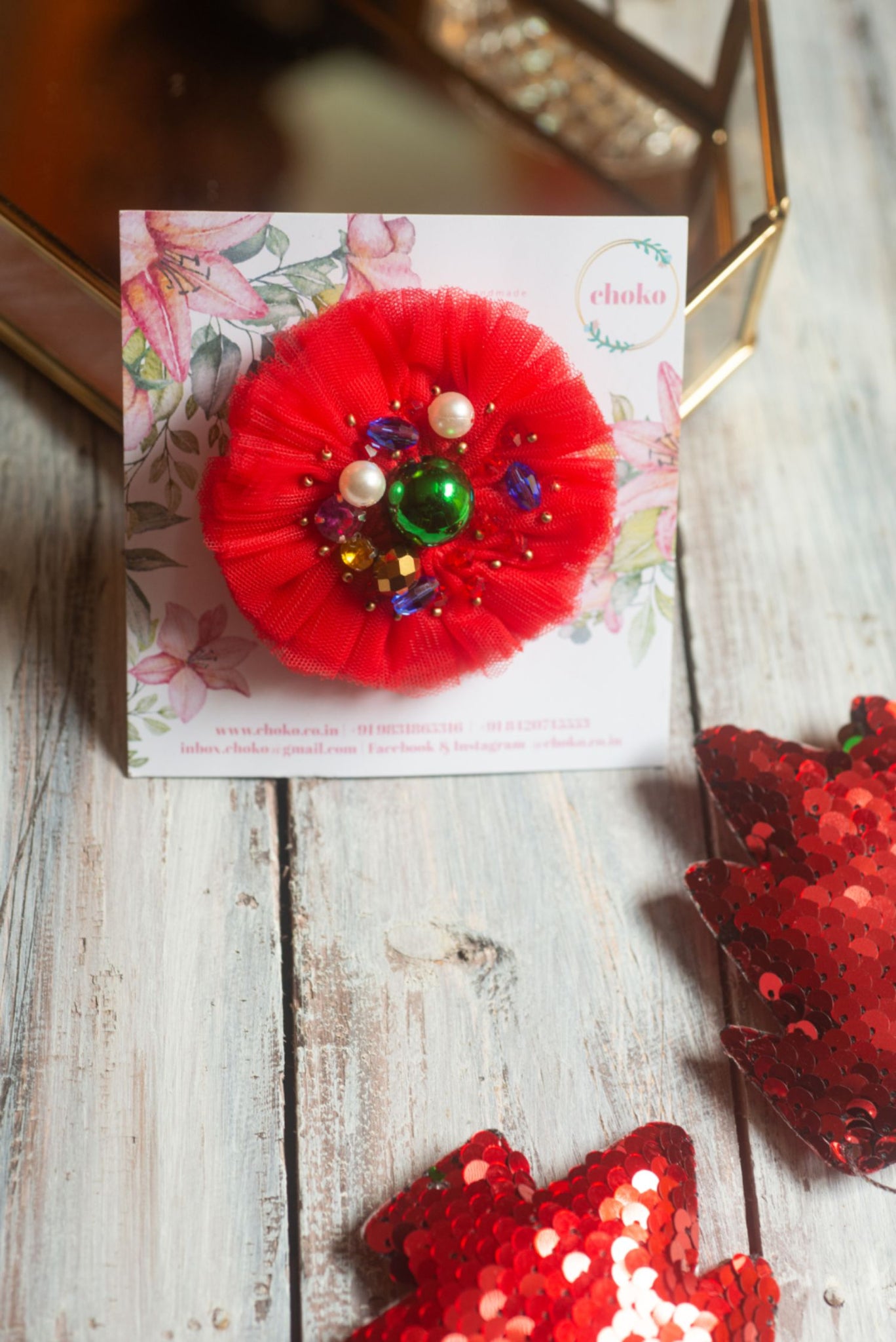 Rosy Tulle Hair Clip Red