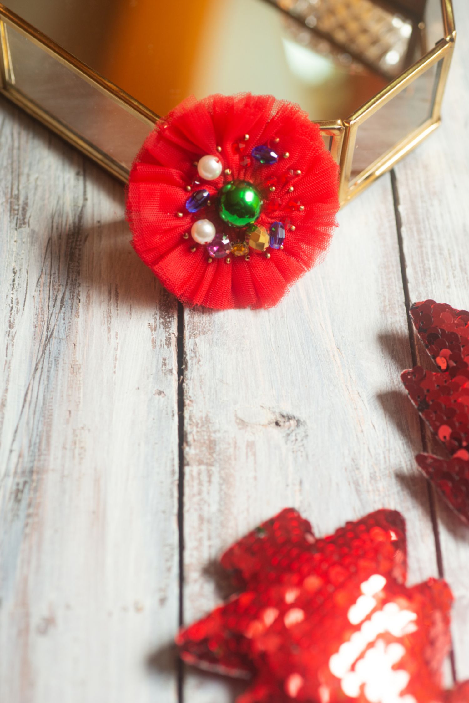 Rosy Tulle Hair Clip Red