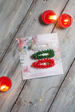 Set Of 3 Glitter Beaded Hair Clips Red Green White