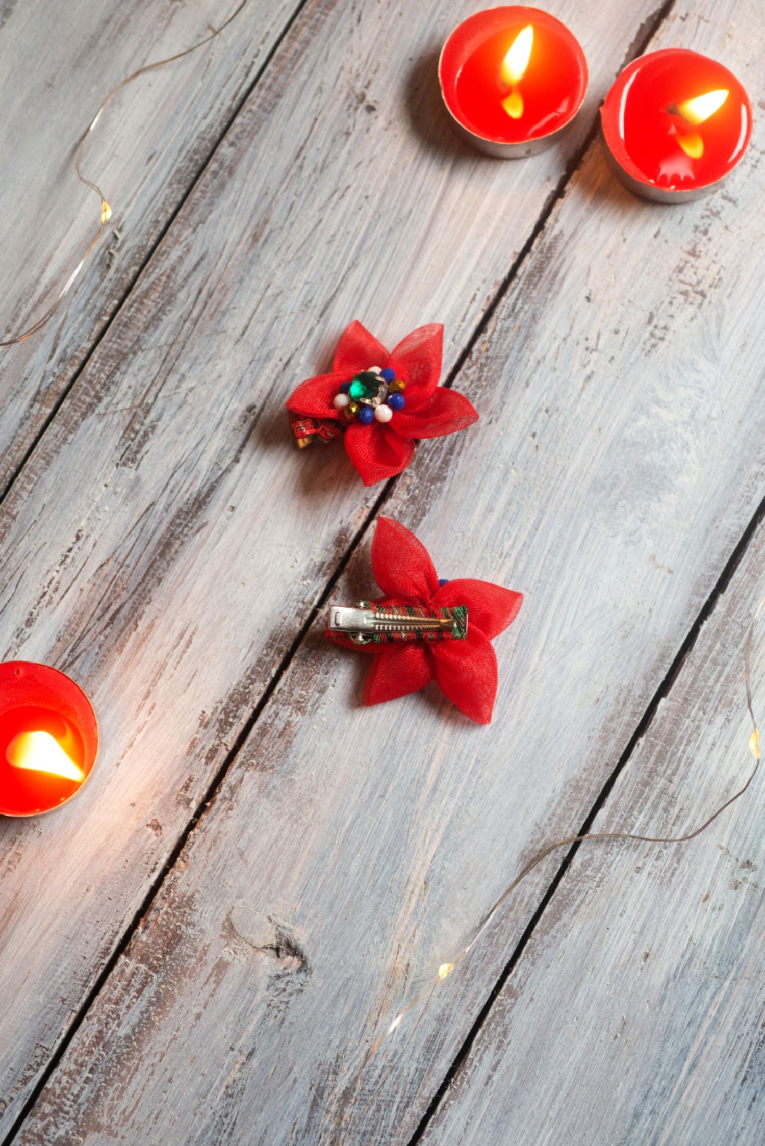 Set Of 2 Blooming Amaryllis Hair Clips Red