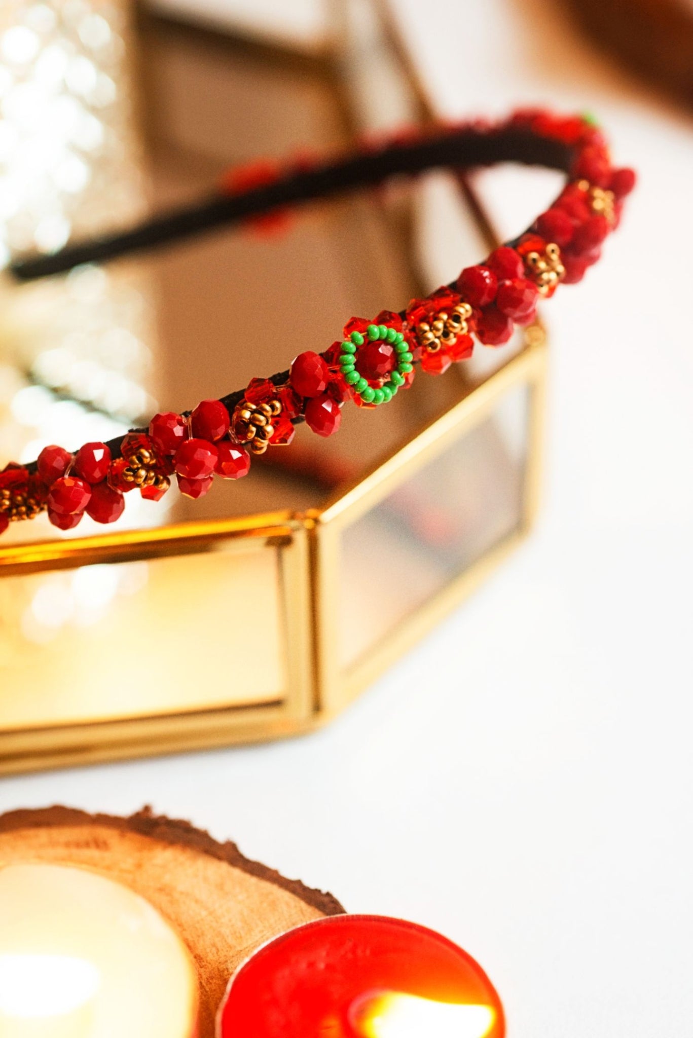 Crimson Jewels Beaded Hairband