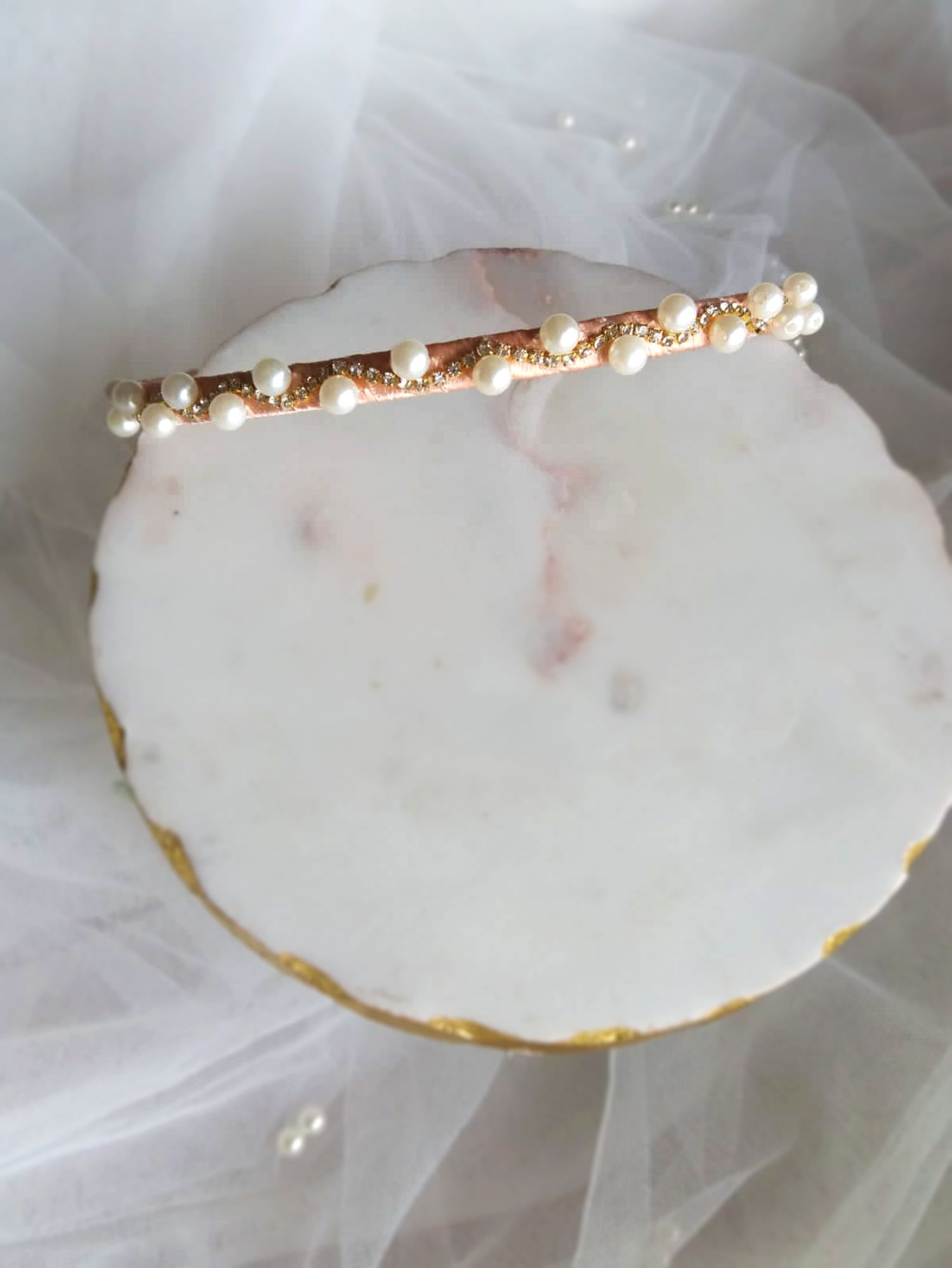 Pearl Detail Jewelled Hair Band Gold & Off White