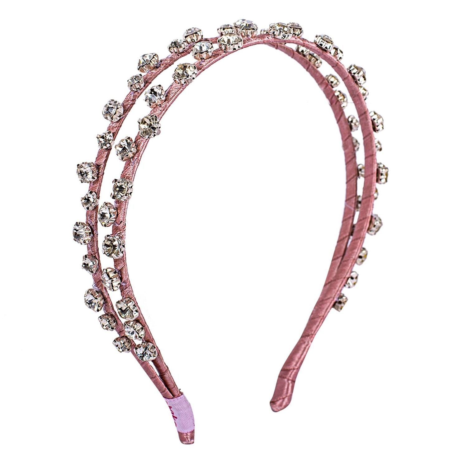 Elegant Stone Work Double Hairband Pink