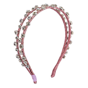 Elegant Stone Work Double Hairband Pink