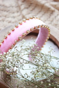 Pink Velvet Stone Work Hair Band