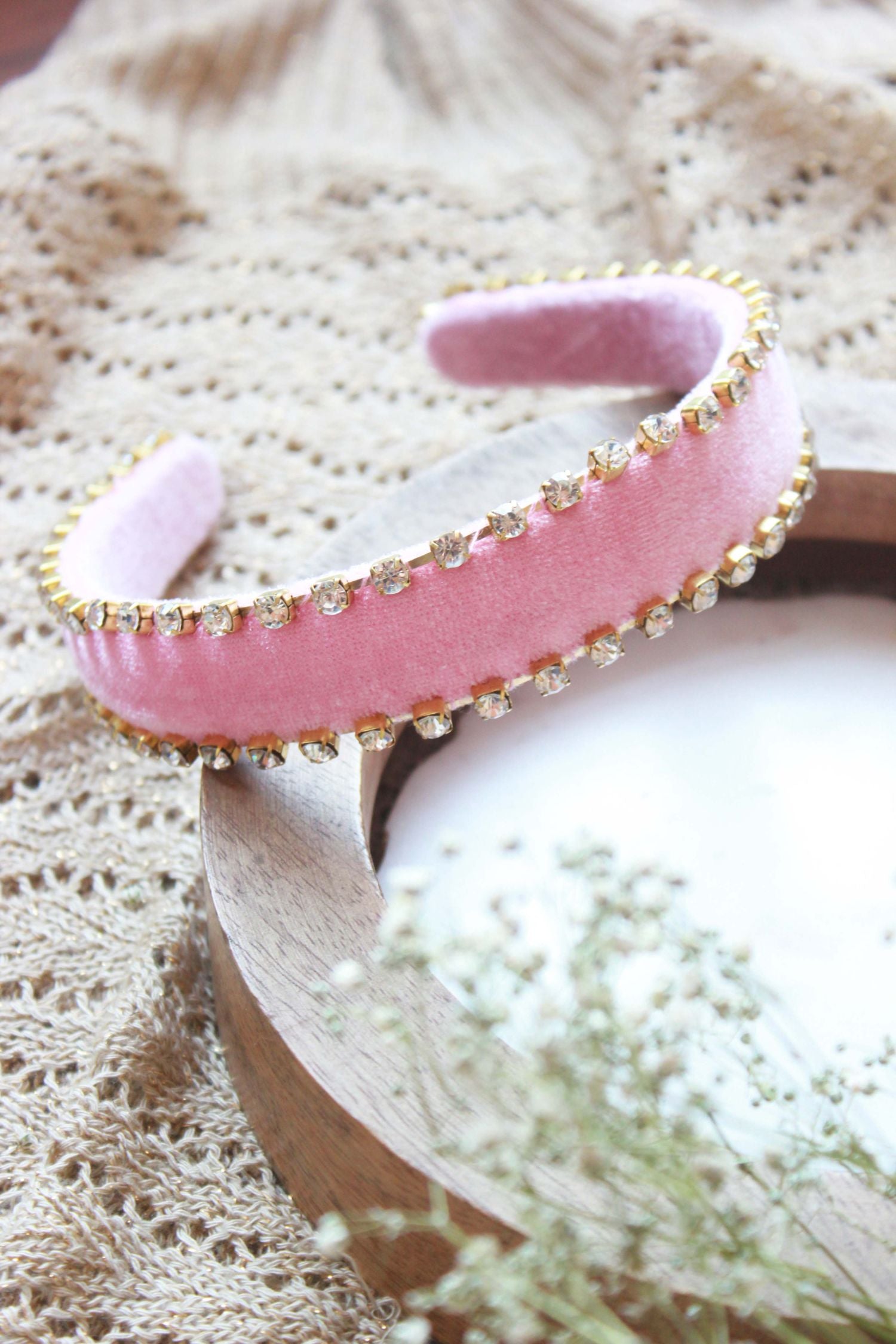 Pink Velvet Stone Work Hair Band