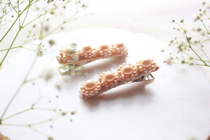 Beige Embellished Floral Hairclips (Set Of 2) Handmade