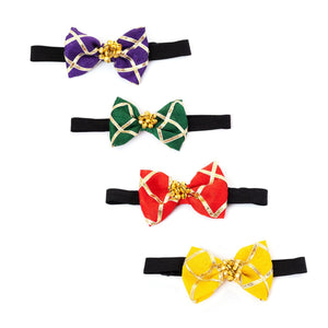 Choko Set Of 4 Cotton Ethnic Wedding Themed Ghungroo Stretch Hairband Red Green Yellow Purple