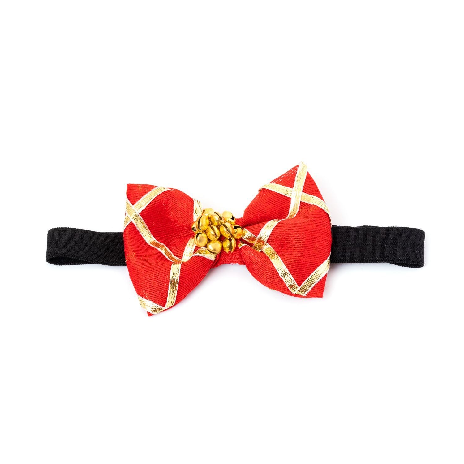 Choko Set Of 4 Cotton Ethnic Wedding Themed Ghungroo Stretch Hairband Red Green Yellow Purple