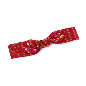 Choko Set Of 2 Cotton Ghungroo Ethnic Wedding Themed Stretch Hairband Red Green