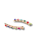 Choko Pair Of 2 Pearl Embellished Elegant Hairclips Red Green Yellow Blue