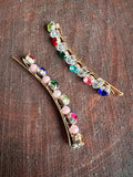 Choko Pair Of 2 Pearl Embellished Elegant Hairclips Red Green Yellow Blue