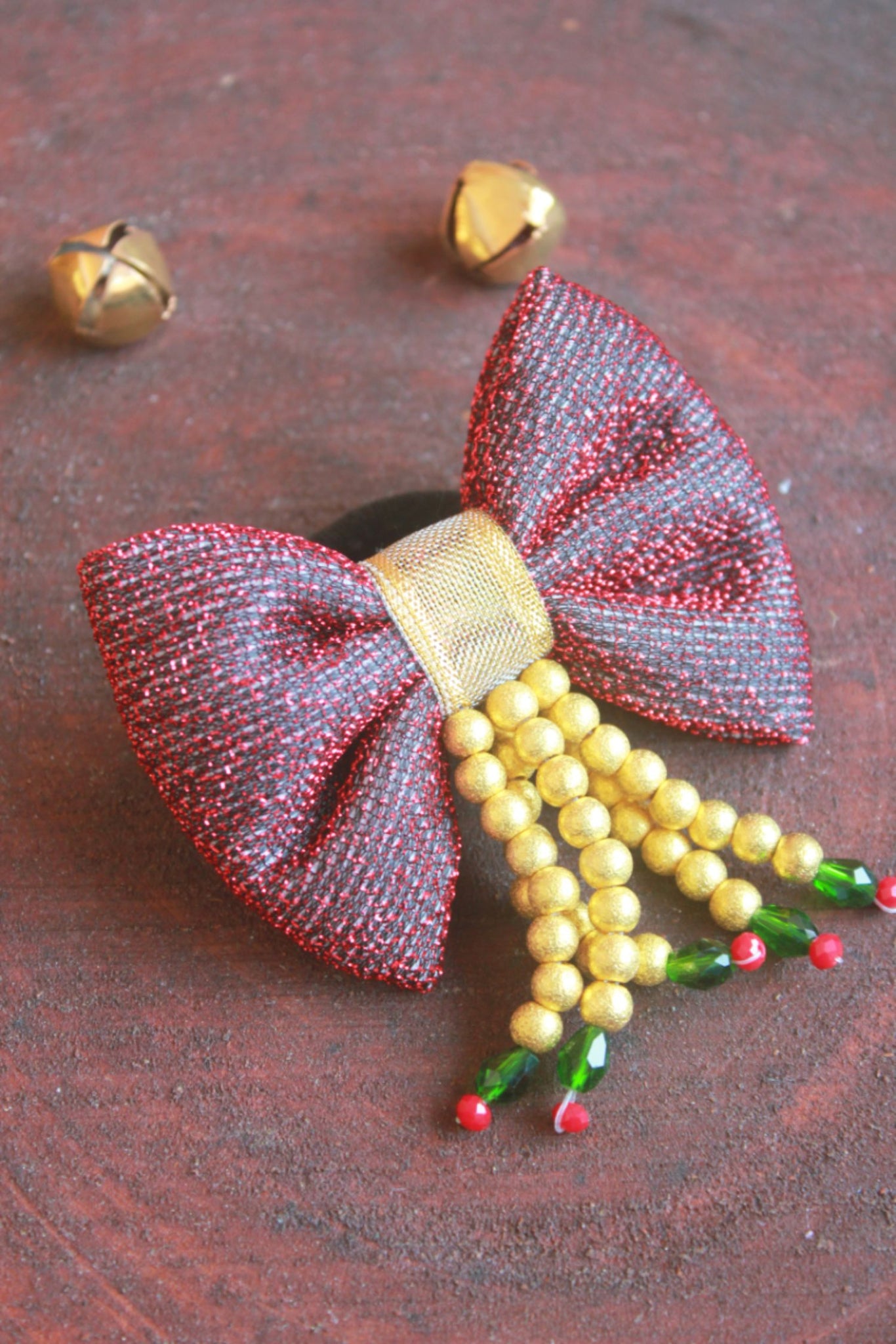 Choko Red Fabric Bow Hairtie For Christmas Red Yellow Green Black