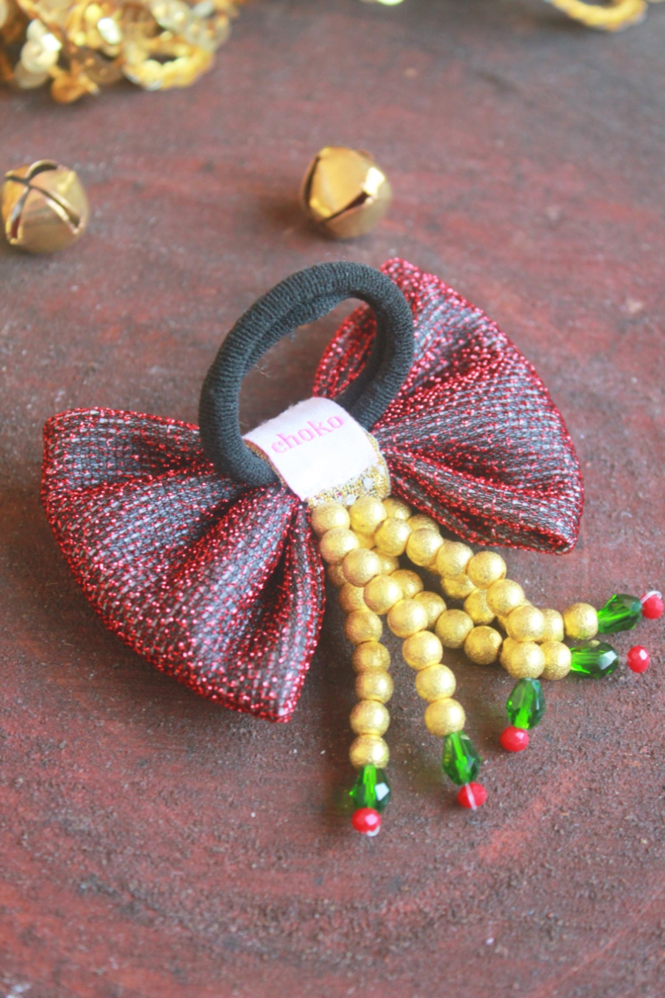 Choko Red Fabric Bow Hairtie For Christmas Red Yellow Green Black