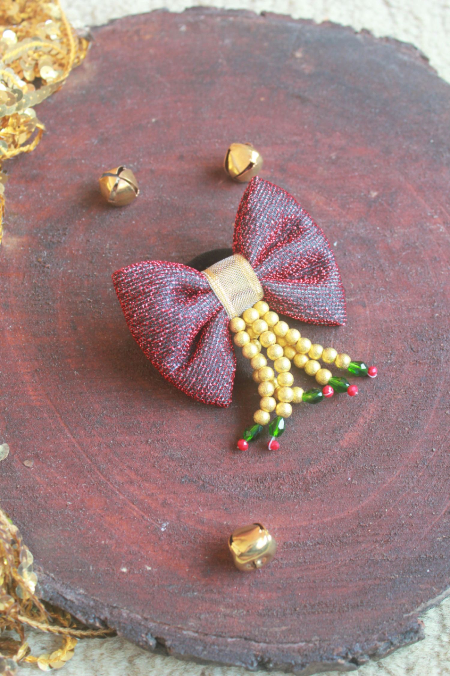 Choko Red Fabric Bow Hairtie For Christmas Red Yellow Green Black