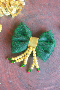 Choko's Green Fabric Bow Hairtie Green Yellow Black