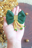 Choko's Green Fabric Bow Hairtie Green Yellow Black