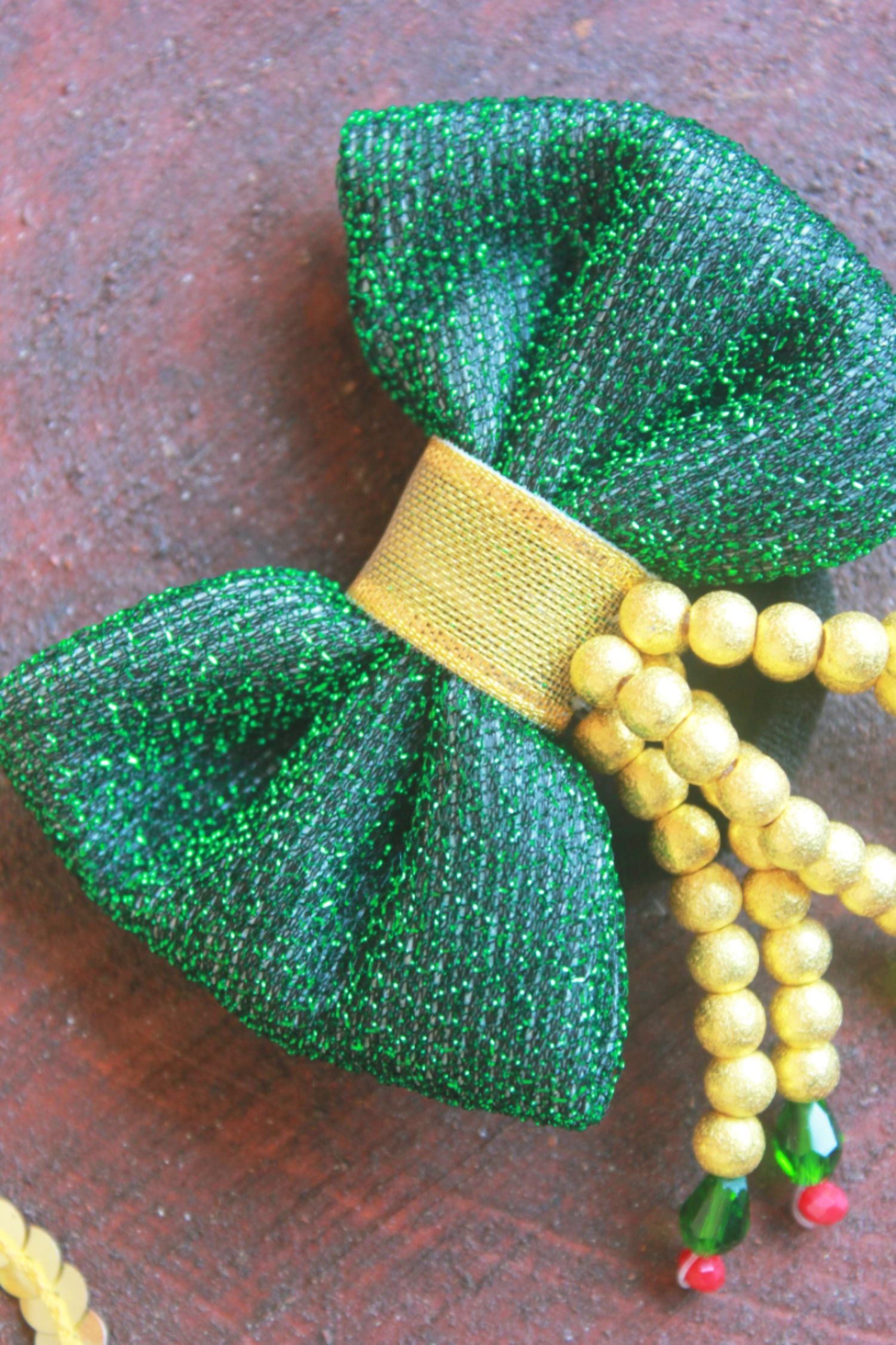 Choko's Green Fabric Bow Hairtie Green Yellow Black