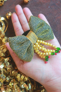 Choko's Yellow Fabric Bow Hairtie Yellow Gold Green Black