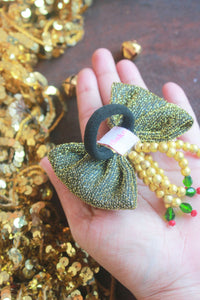 Choko's Yellow Fabric Bow Hairtie Yellow Gold Green Black