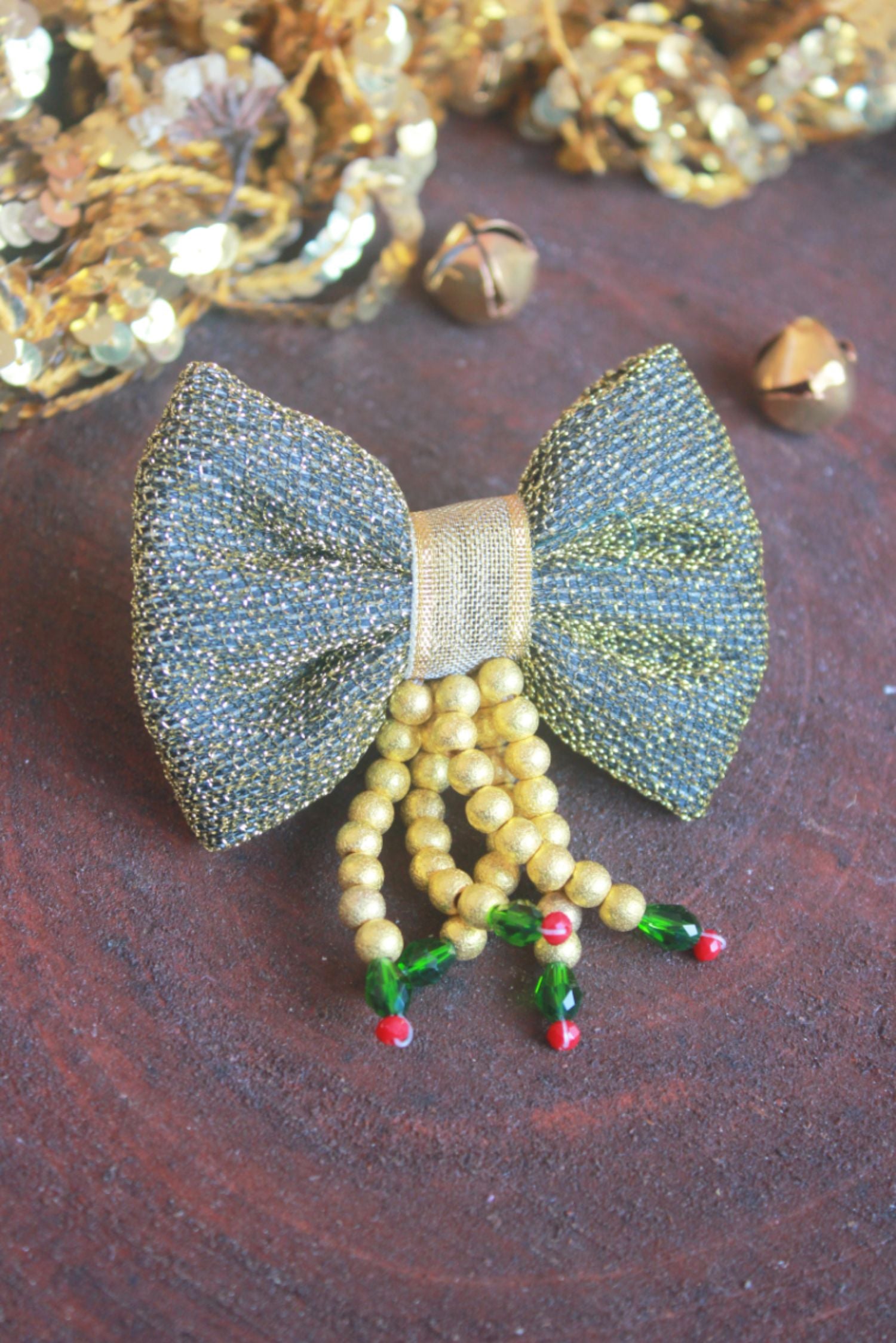 Choko's Yellow Fabric Bow Hairtie Yellow Gold Green Black