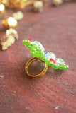 Choko Size Adjustable Beads And Pearls Embellished Butterfly Of Xmas Ring Green White