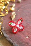 Choko Size Adjustable Beads And Pearls Embellished Butterfly Of Christmas Ring Red White