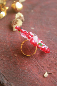 Choko Size Adjustable Beads And Pearls Embellished Butterfly Of Christmas Ring Red White