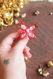 Choko Size Adjustable Beads And Pearls Embellished Butterfly Of Christmas Ring Red White