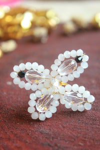 Choko Size Adjustable Beads And Pearls Embellished Butterfly Accent Ring White Off White