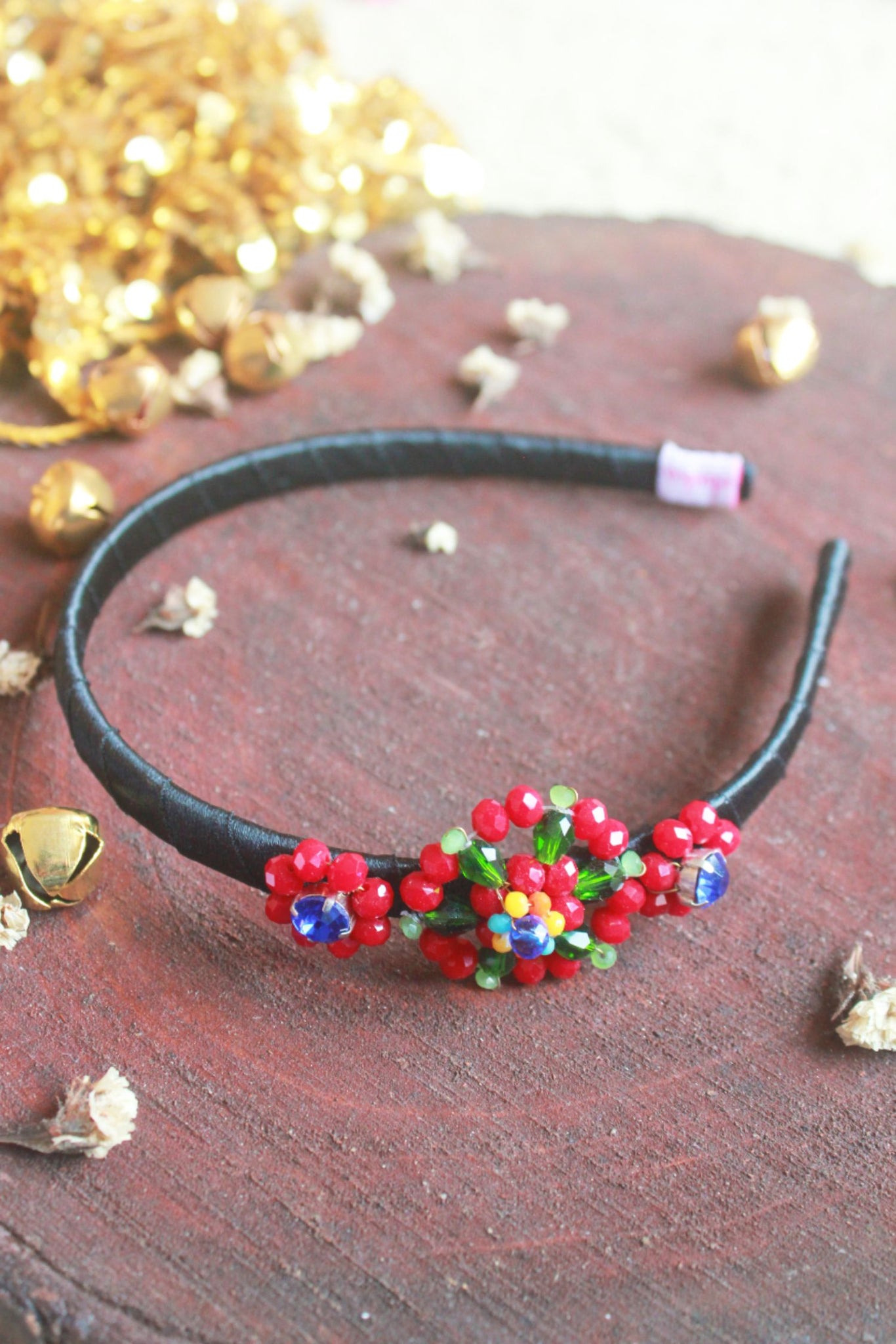 Choko Flowers From Santa Beads And Pearl Embellished Christmas Hairband Red Black Green Blue