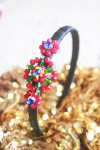 Choko Flowers From Santa Beads And Pearl Embellished Christmas Hairband Red Black Green Blue