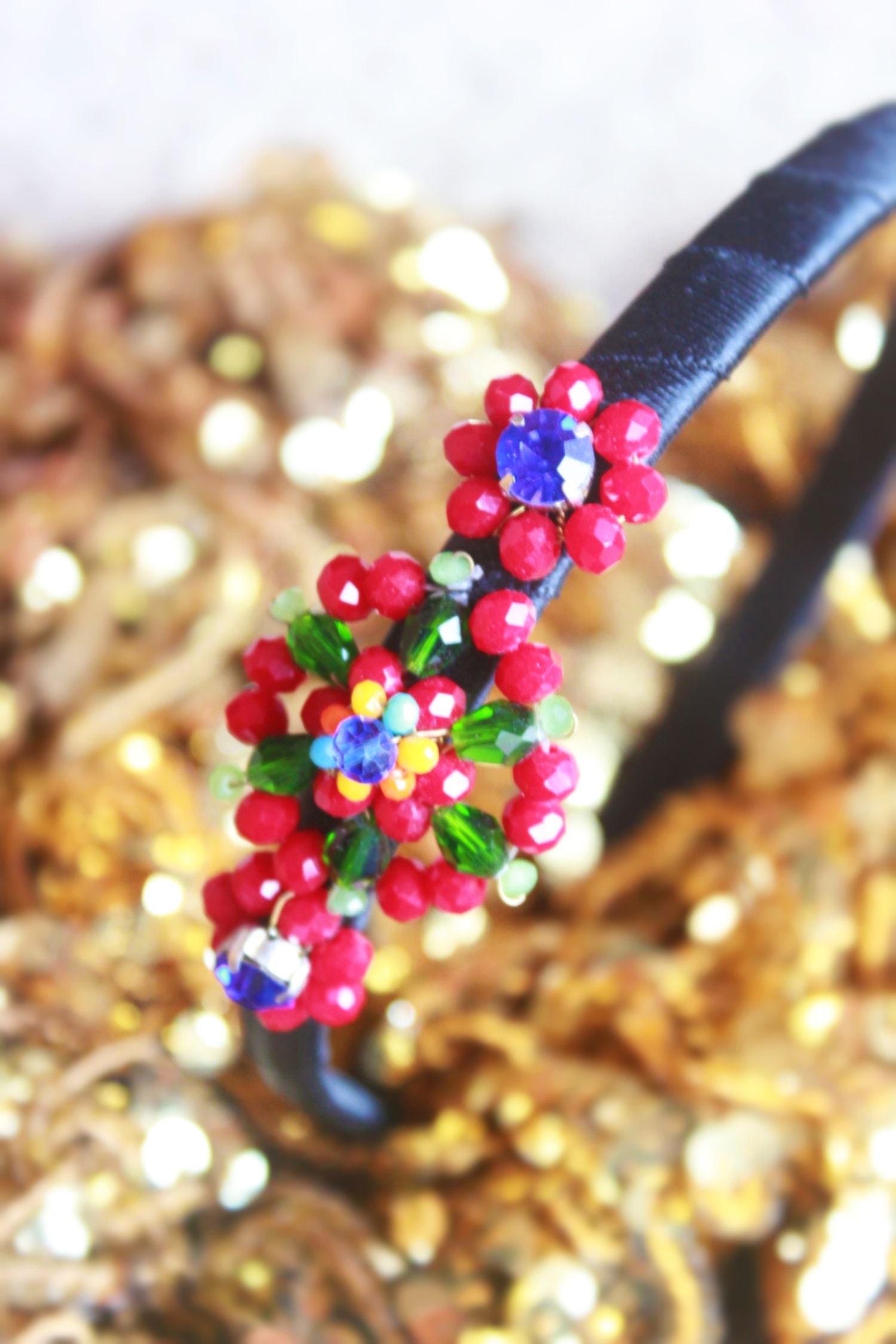 Choko Flowers From Santa Beads And Pearl Embellished Christmas Hairband Red Black Green Blue